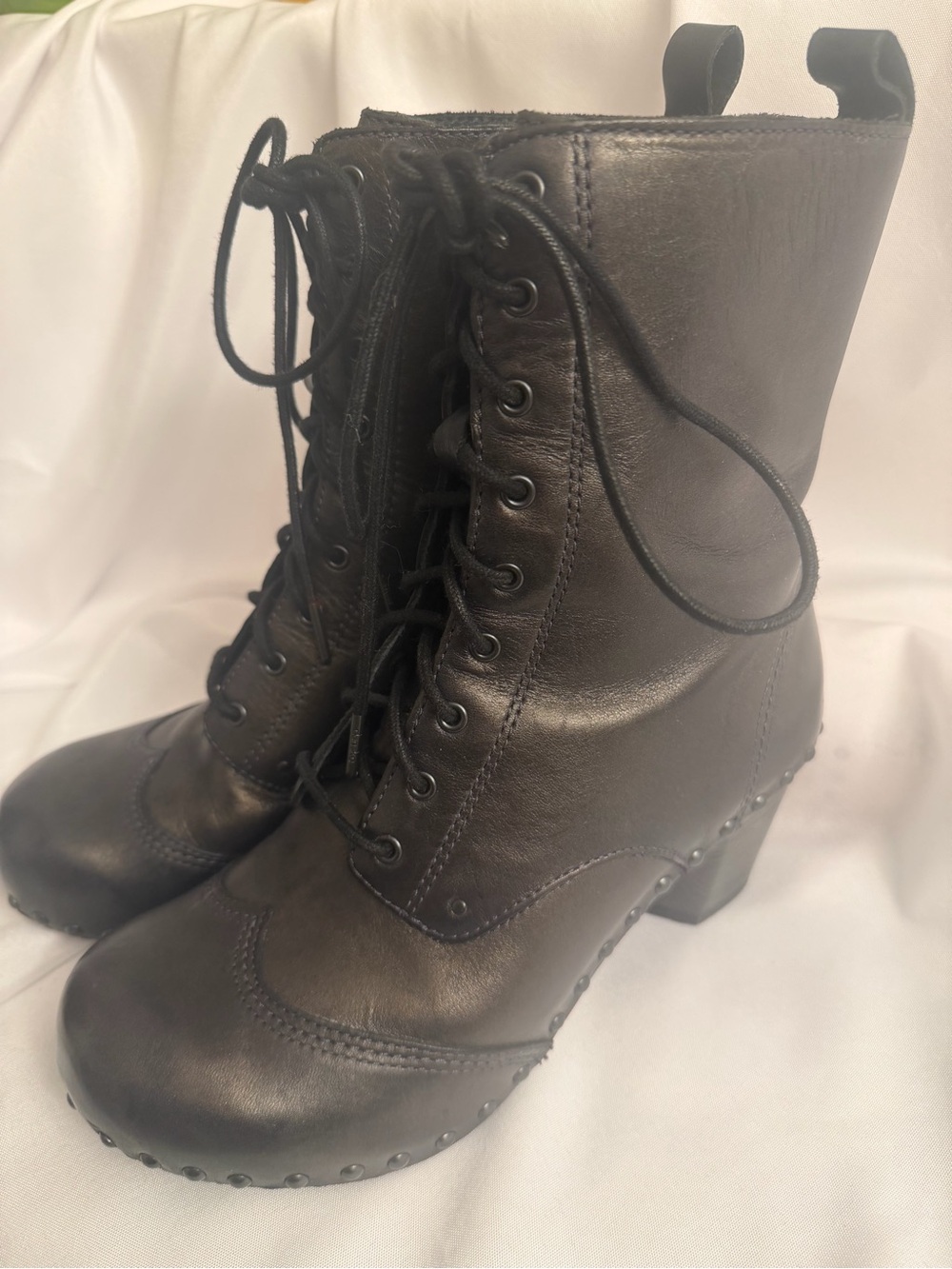 Black Lace-Up Leather Ankle Boots